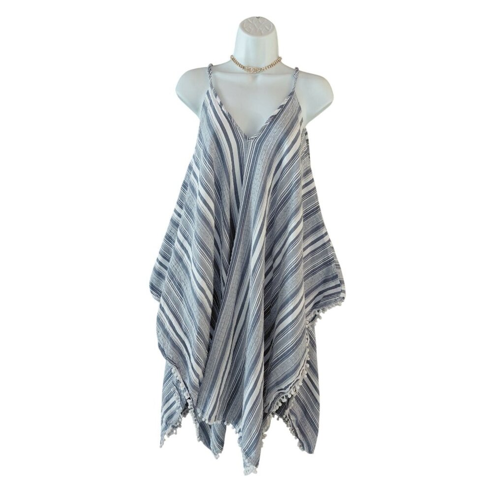 Beachwear BY JAPANA Cover-Up Dress S Blue & White Striped 100% Cotton Made In I